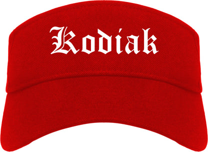 Kodiak Alaska AK Old English Mens Visor Cap Hat Red