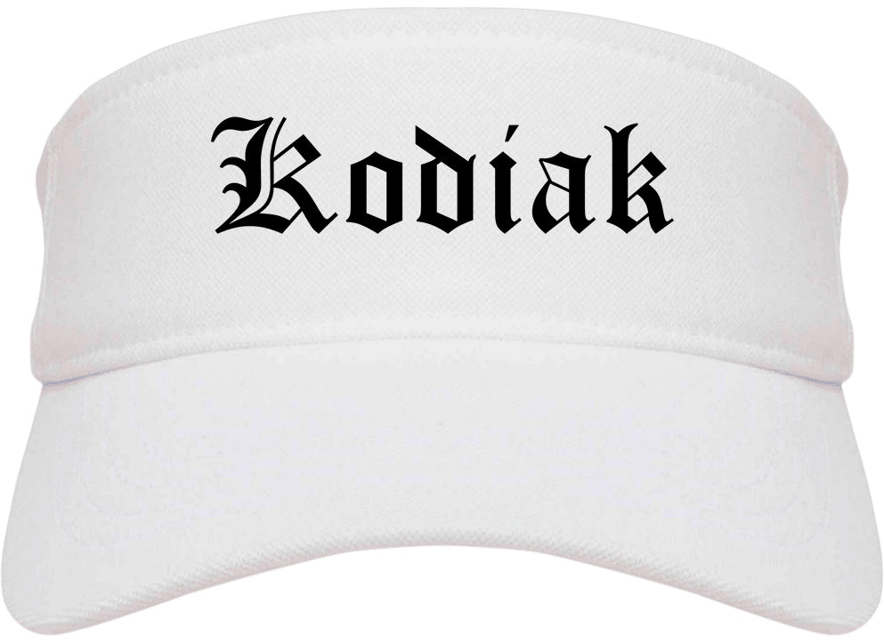 Kodiak Alaska AK Old English Mens Visor Cap Hat White