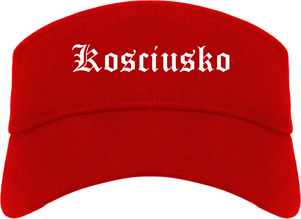 Kosciusko Mississippi MS Old English Mens Visor Cap Hat Red