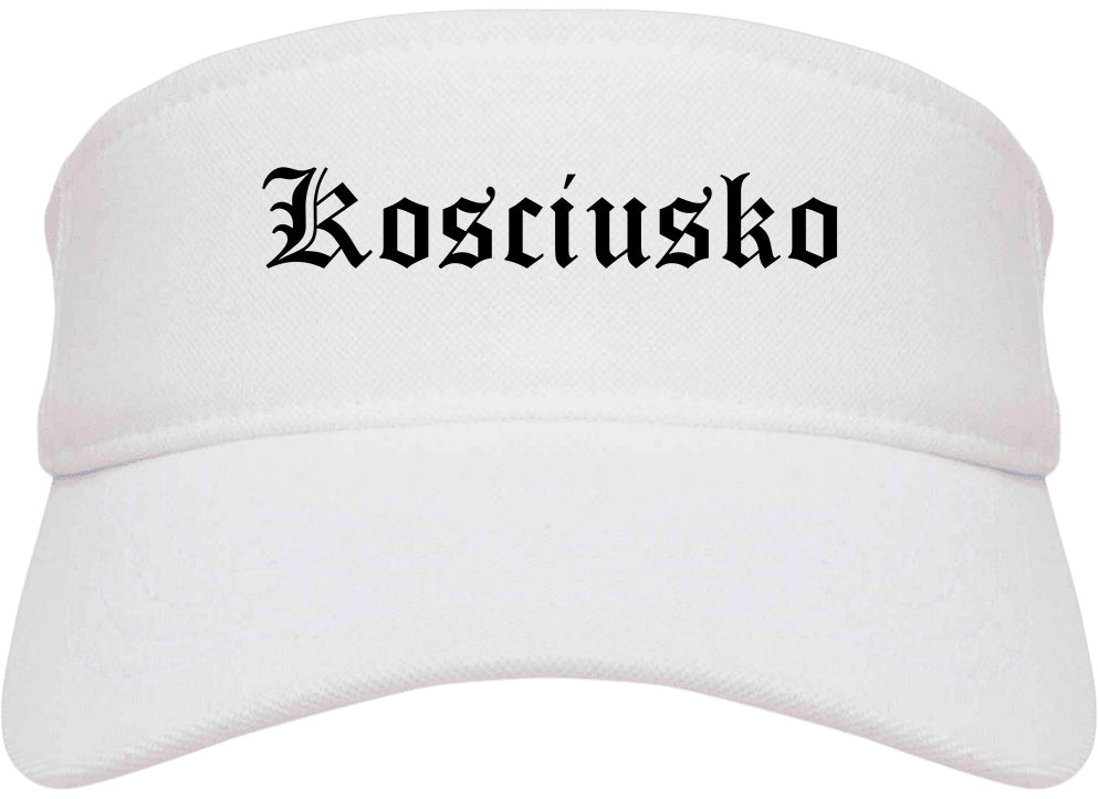 Kosciusko Mississippi MS Old English Mens Visor Cap Hat White