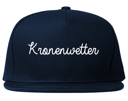 Kronenwetter Wisconsin WI Script Mens Snapback Hat Navy Blue