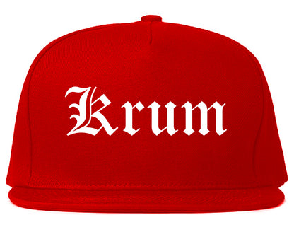 Krum Texas TX Old English Mens Snapback Hat Red