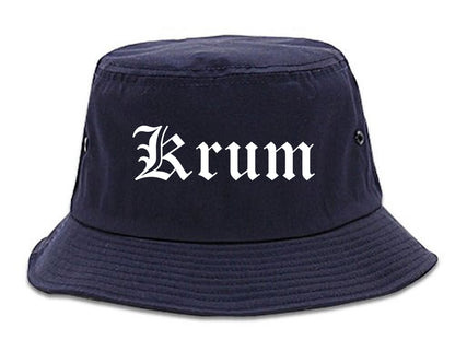 Krum Texas TX Old English Mens Bucket Hat Navy Blue