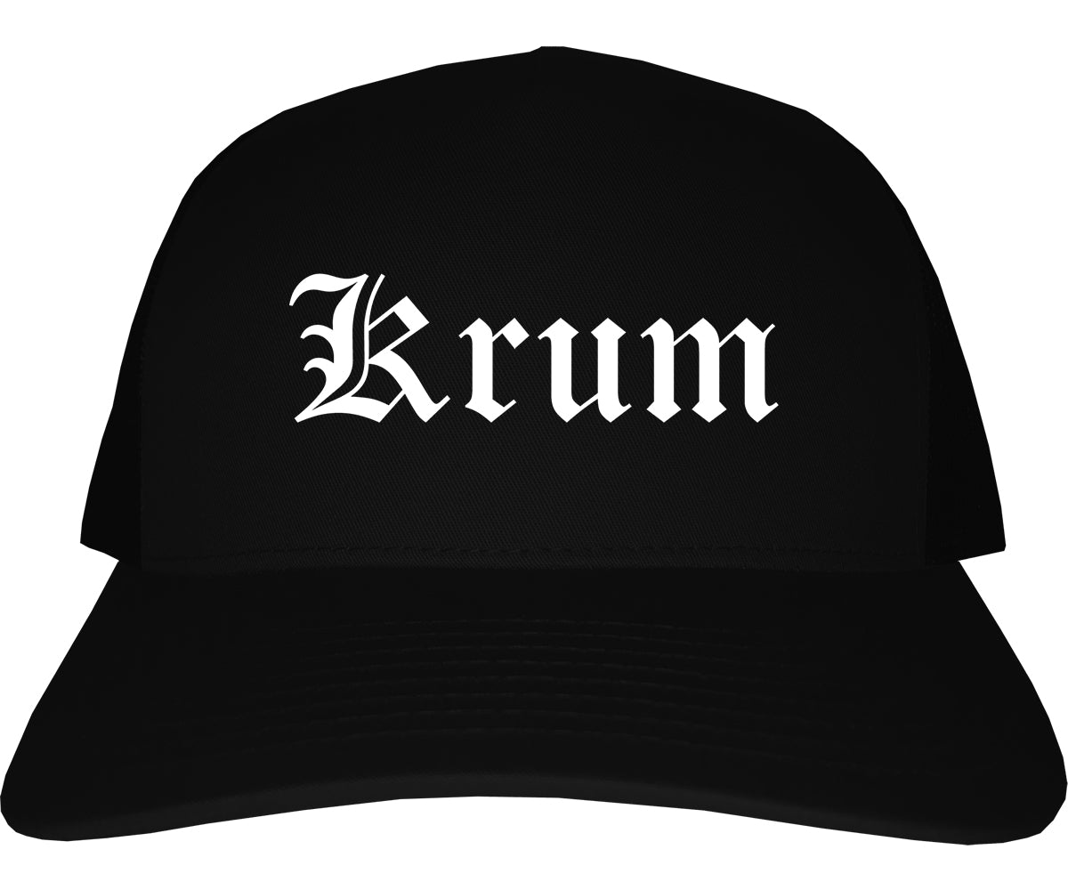 Krum Texas TX Old English Mens Trucker Hat Cap Black