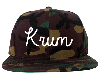 Krum Texas TX Script Mens Snapback Hat Army Camo