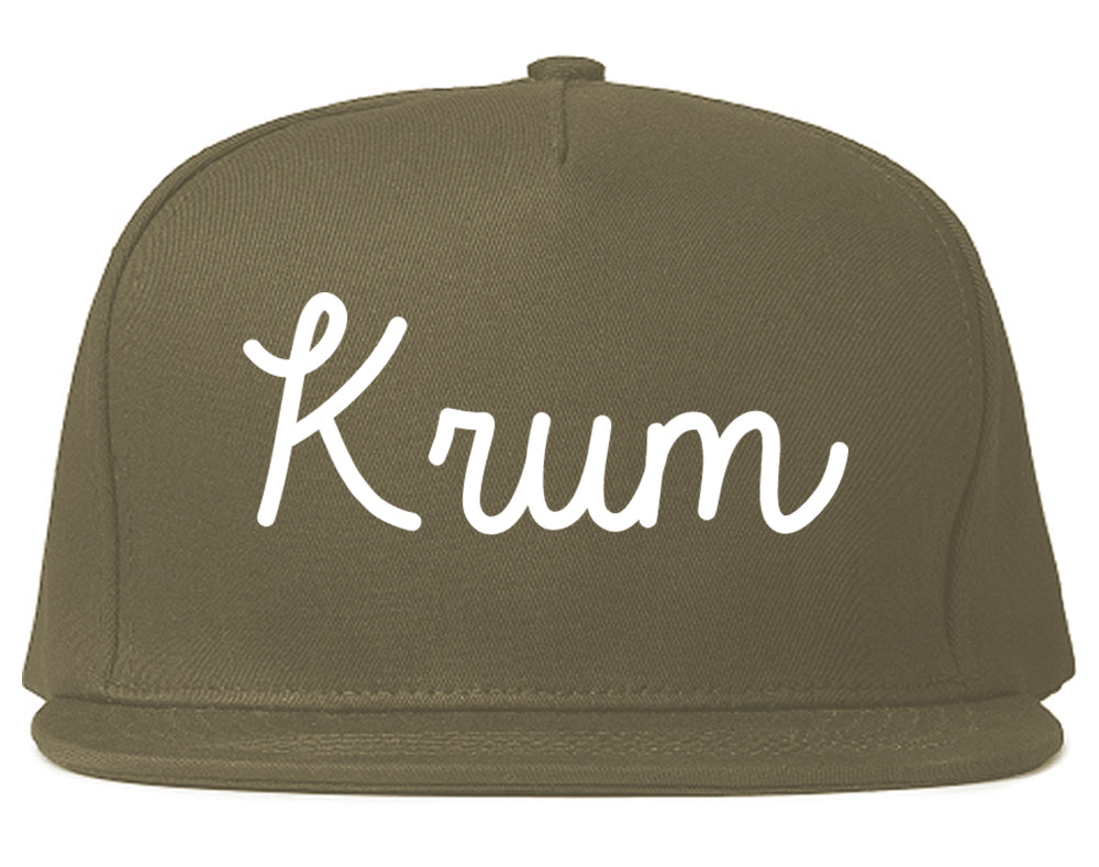 Krum Texas TX Script Mens Snapback Hat Grey