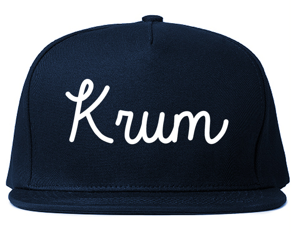 Krum Texas TX Script Mens Snapback Hat Navy Blue
