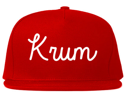 Krum Texas TX Script Mens Snapback Hat Red