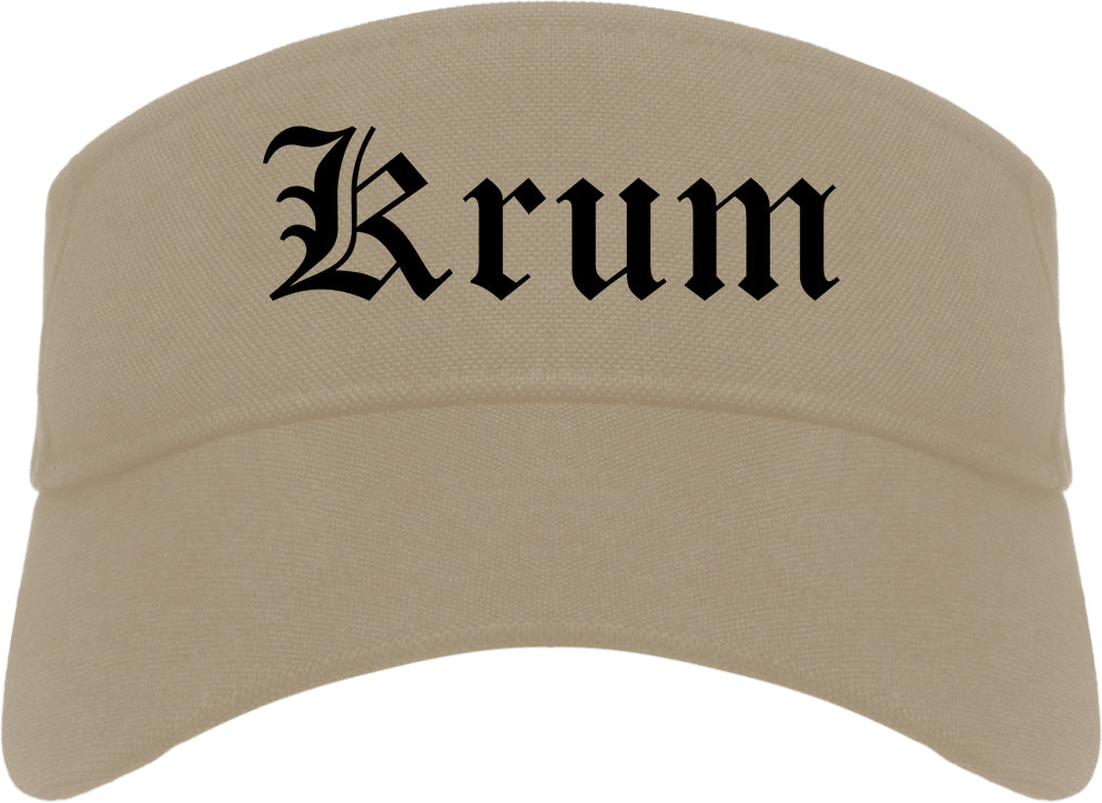 Krum Texas TX Old English Mens Visor Cap Hat Khaki