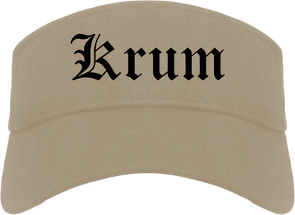 Krum Texas TX Old English Mens Visor Cap Hat Khaki