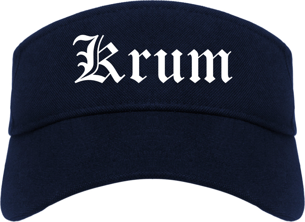 Krum Texas TX Old English Mens Visor Cap Hat Navy Blue