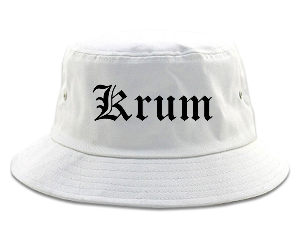 Krum Texas TX Old English Mens Bucket Hat White