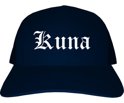 Kuna Idaho ID Old English Mens Trucker Hat Cap Navy Blue