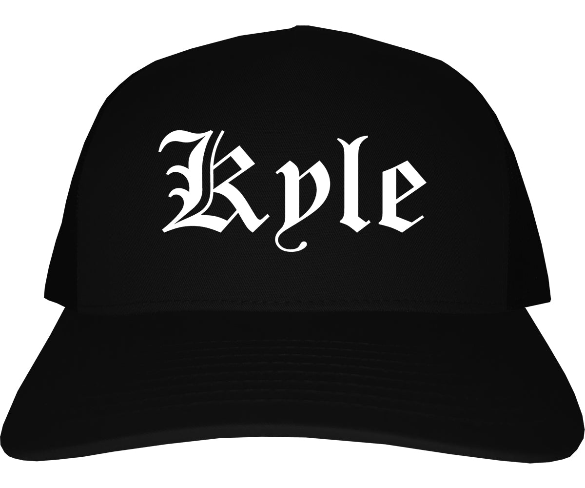Kyle Texas TX Old English Mens Trucker Hat Cap Black