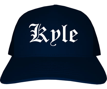 Kyle Texas TX Old English Mens Trucker Hat Cap Navy Blue