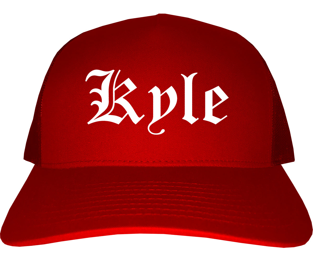 Kyle Texas TX Old English Mens Trucker Hat Cap Red