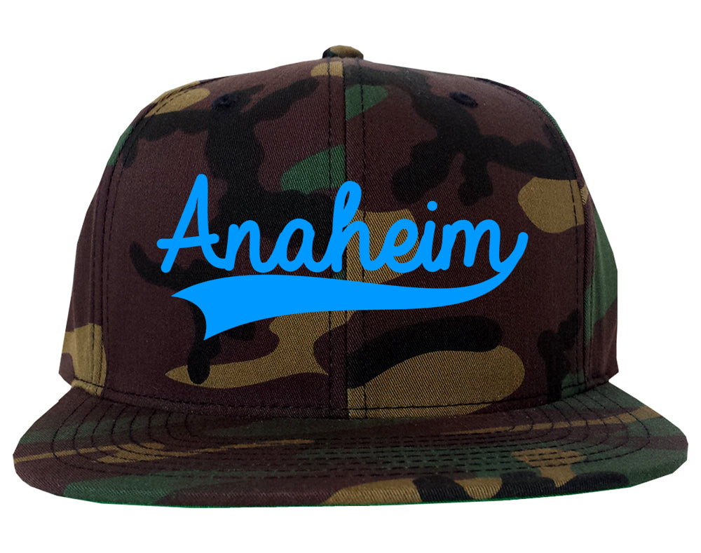 LIGHT BLUE Anaheim California Old School Varsity Logo Mens Snapback Hat Camo