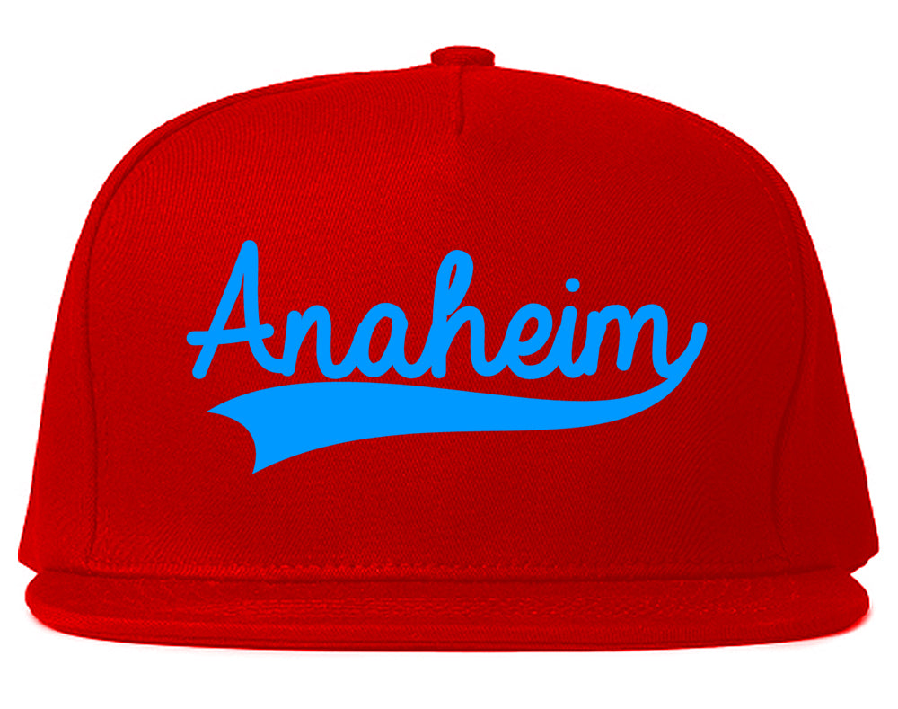 LIGHT BLUE Anaheim California Old School Varsity Logo Mens Snapback Hat Red