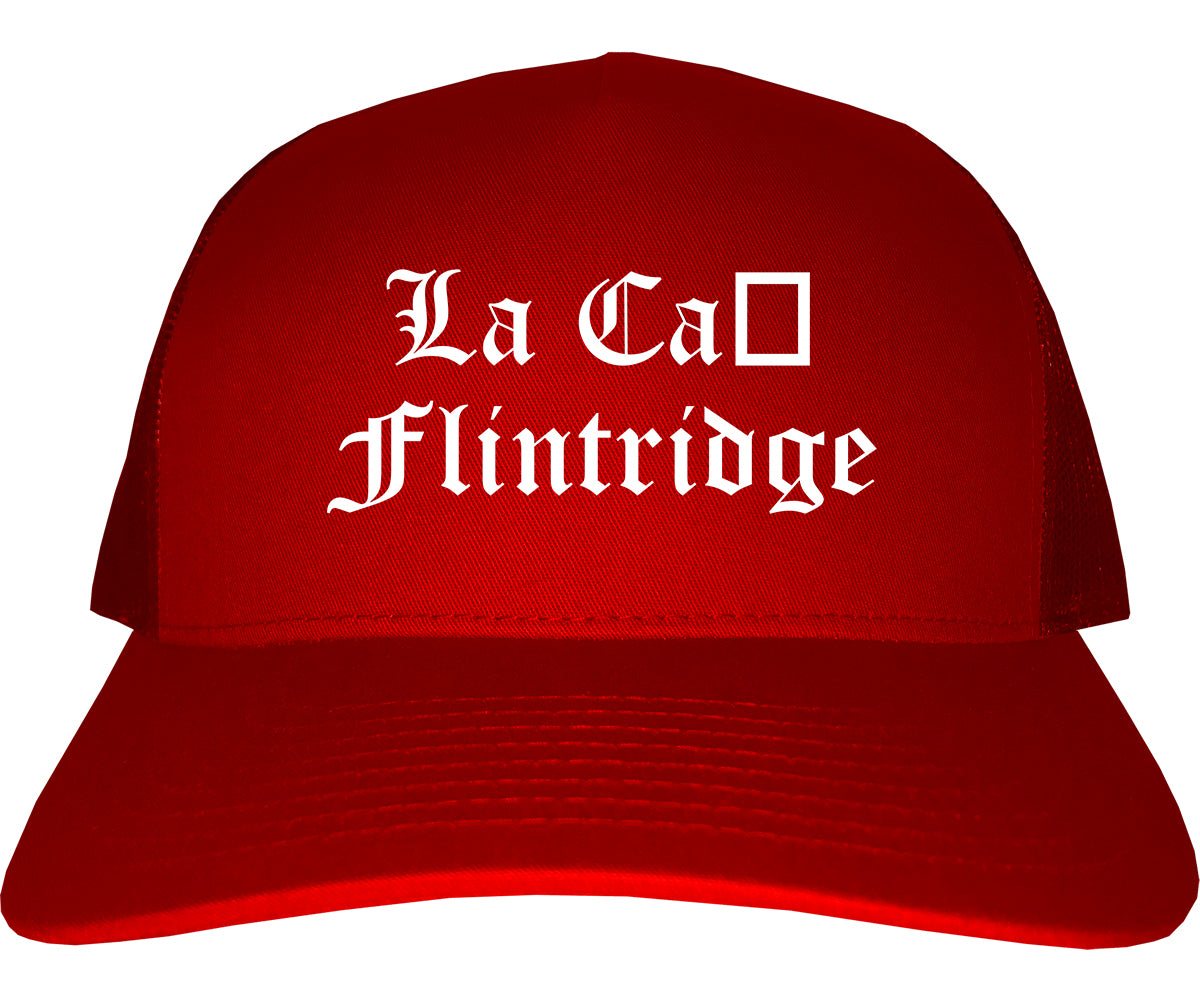 La Cañada Flintridge California CA Old English Mens Trucker Hat Cap Red