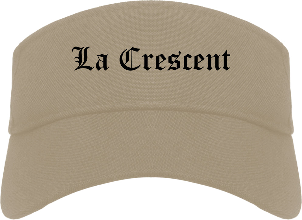 La Crescent Minnesota MN Old English Mens Visor Cap Hat Khaki