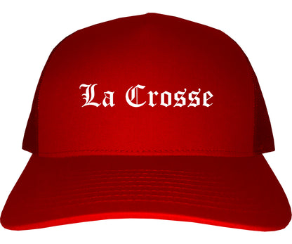 La Crosse Wisconsin WI Old English Mens Trucker Hat Cap Red
