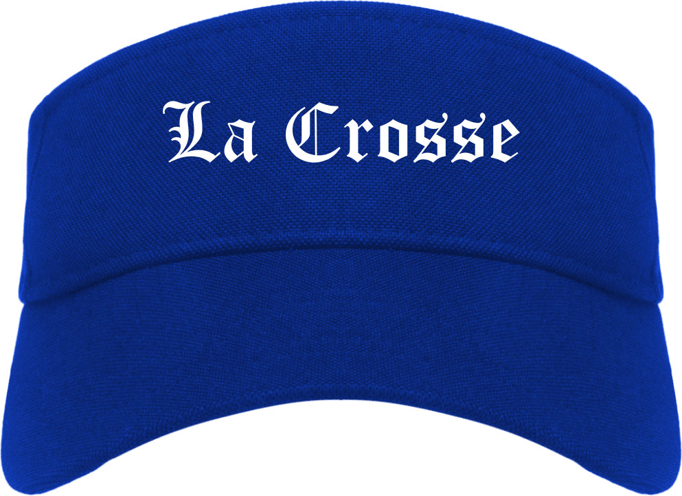 La Crosse Wisconsin WI Old English Mens Visor Cap Hat Royal Blue