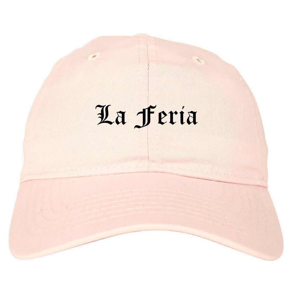 La Feria Texas TX Old English Mens Dad Hat Baseball Cap Pink