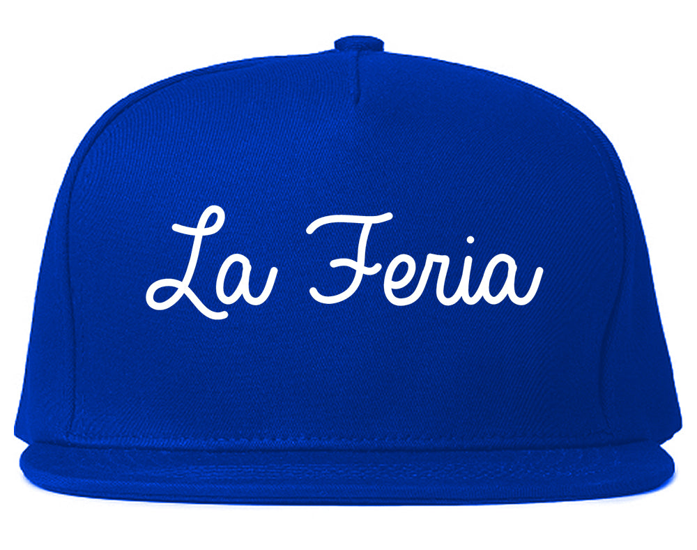 La Feria Texas TX Script Mens Snapback Hat Royal Blue