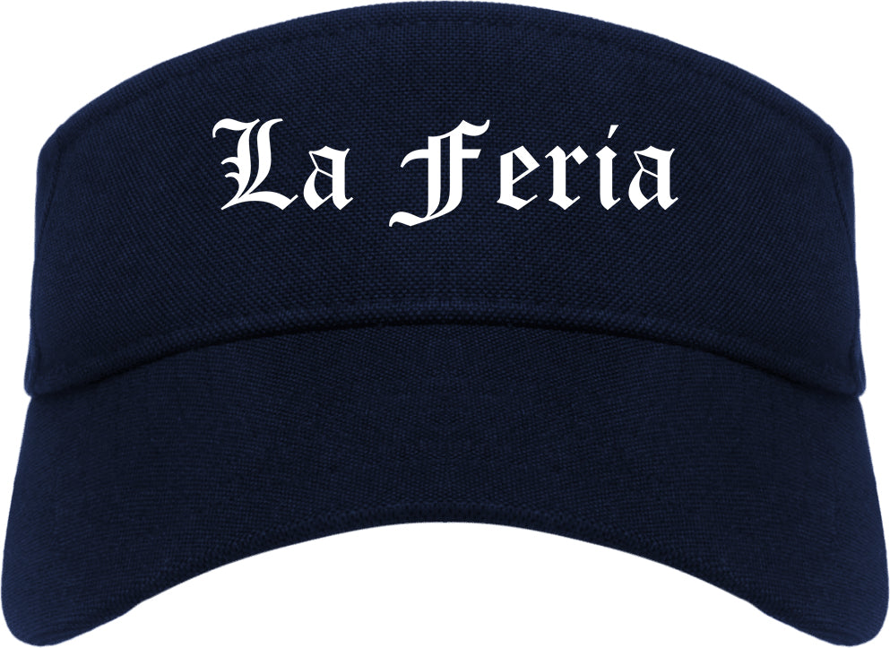 La Feria Texas TX Old English Mens Visor Cap Hat Navy Blue