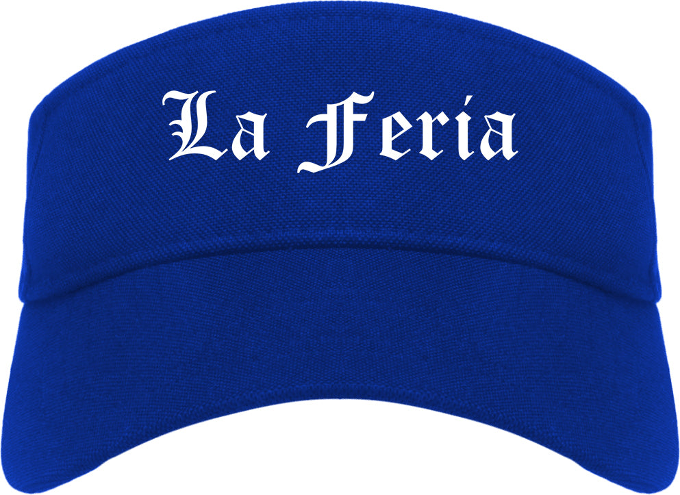 La Feria Texas TX Old English Mens Visor Cap Hat Royal Blue