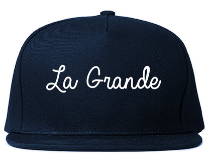 La Grande Oregon OR Script Mens Snapback Hat Navy Blue