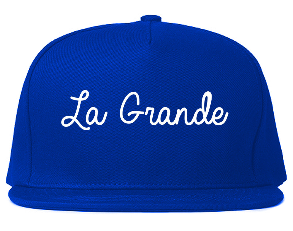 La Grande Oregon OR Script Mens Snapback Hat Royal Blue