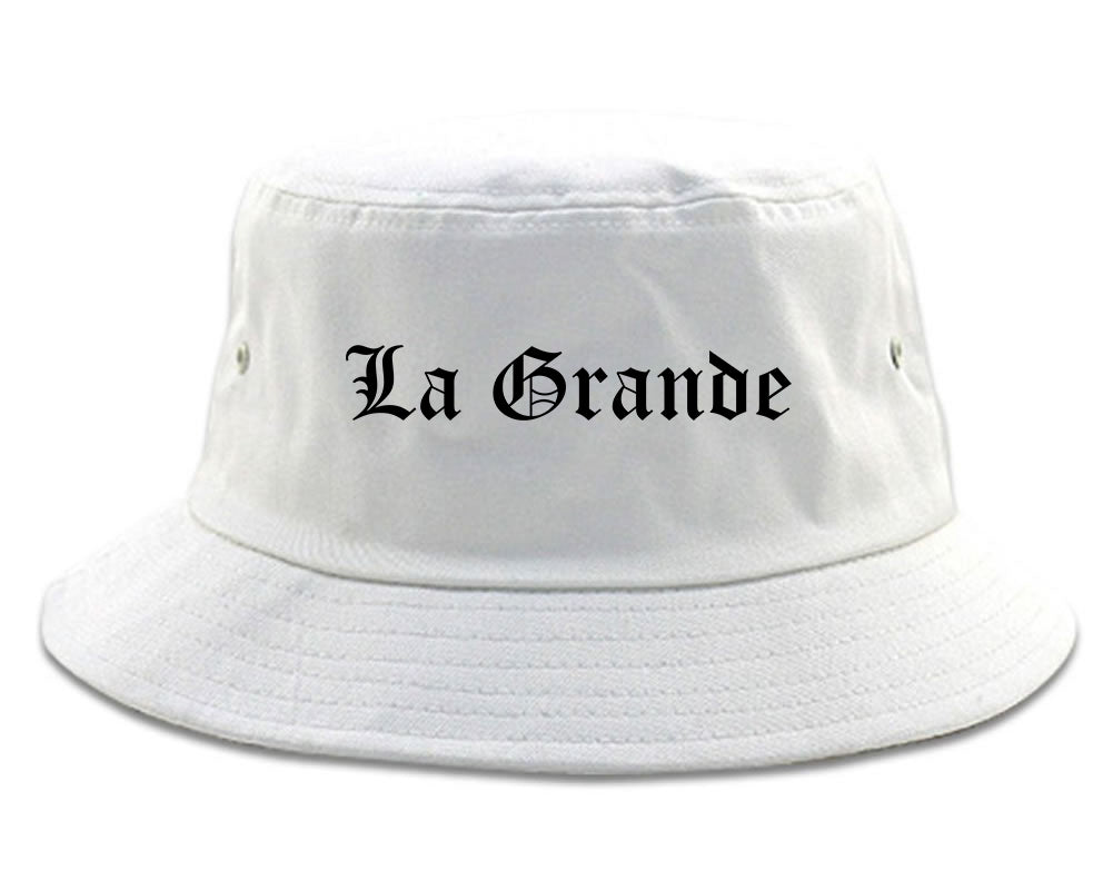 La Grande Oregon OR Old English Mens Bucket Hat White