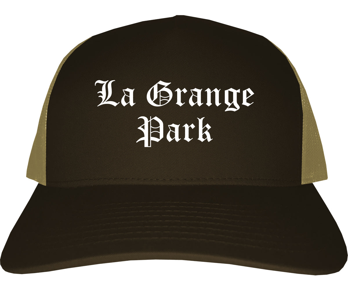La Grange Park Illinois IL Old English Mens Trucker Hat Cap Brown