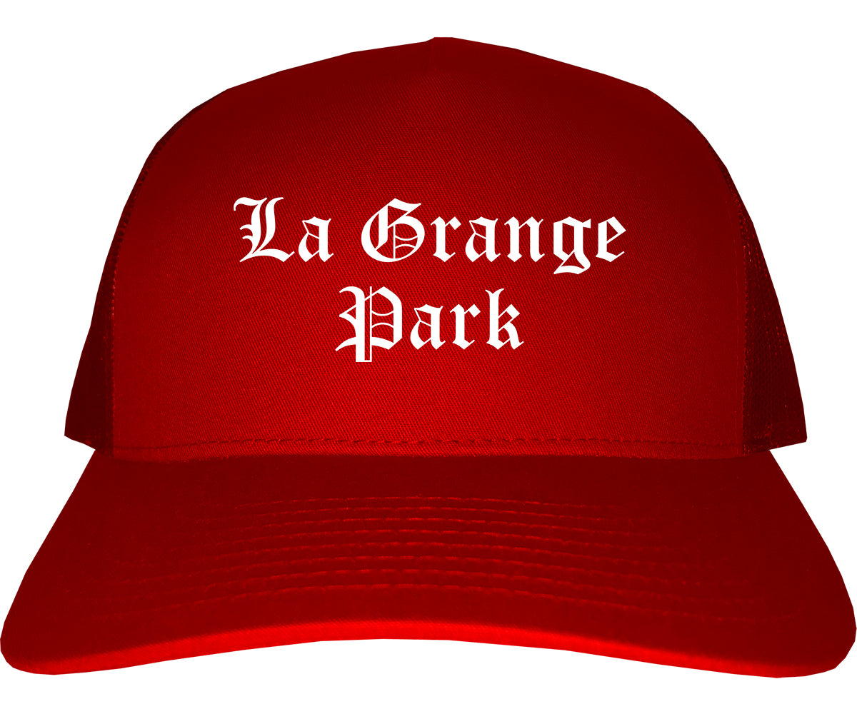 La Grange Park Illinois IL Old English Mens Trucker Hat Cap Red