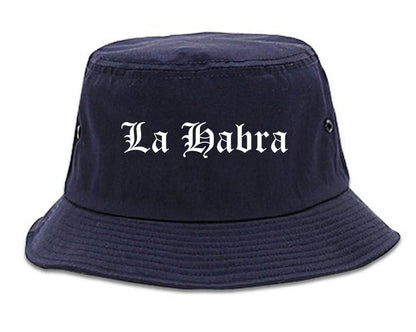La Habra California CA Old English Mens Bucket Hat Navy Blue