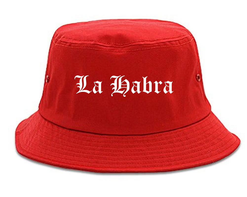 La Habra California CA Old English Mens Bucket Hat Red