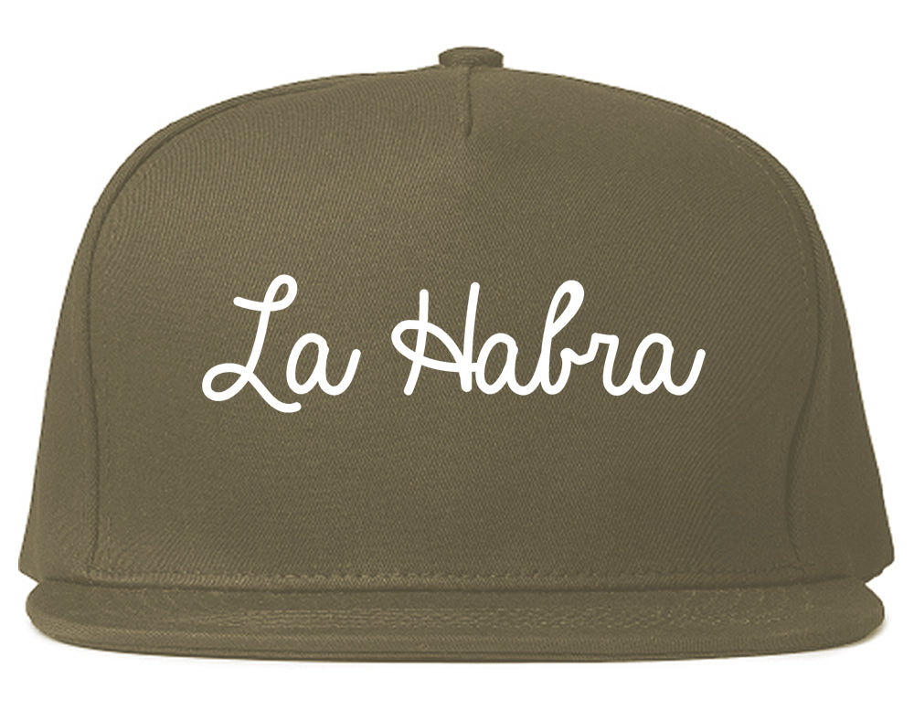 La Habra California CA Script Mens Snapback Hat Grey