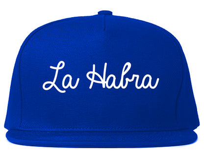La Habra California CA Script Mens Snapback Hat Royal Blue