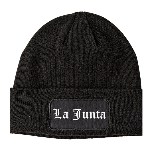 La Junta Colorado CO Old English Mens Knit Beanie Hat Cap Black