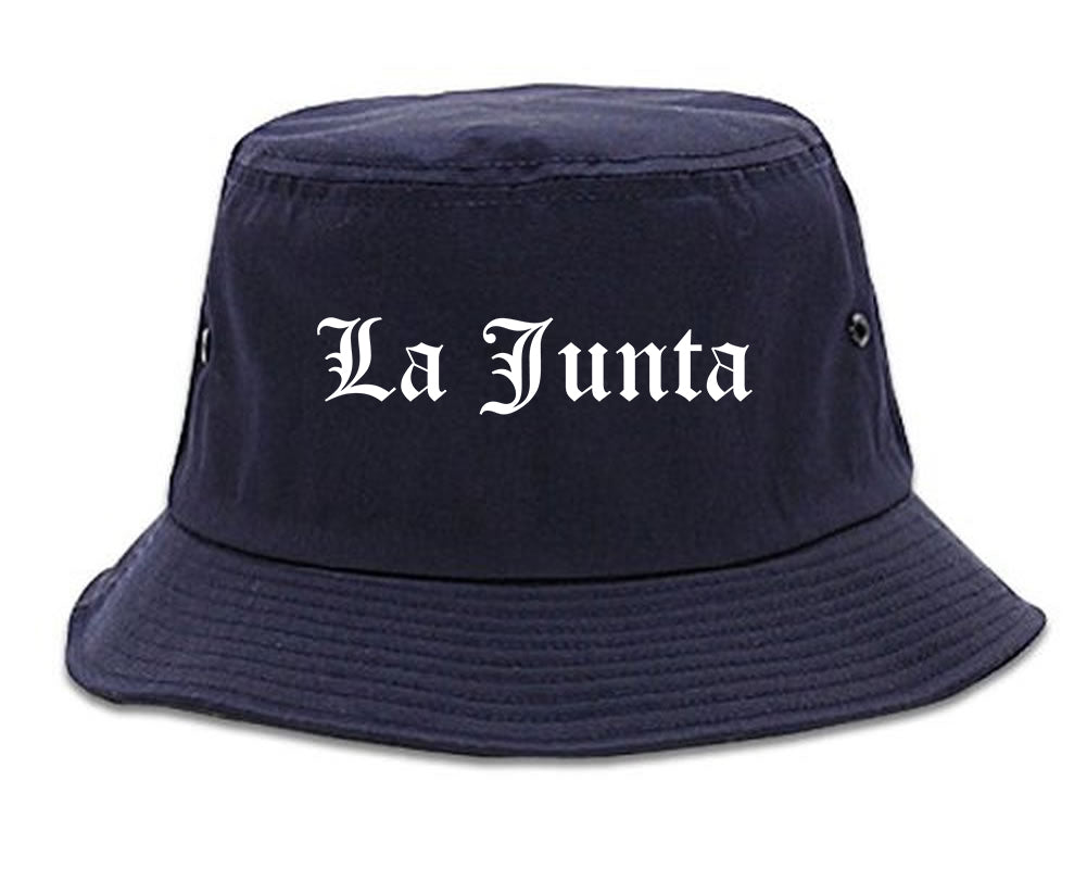 La Junta Colorado CO Old English Mens Bucket Hat Navy Blue