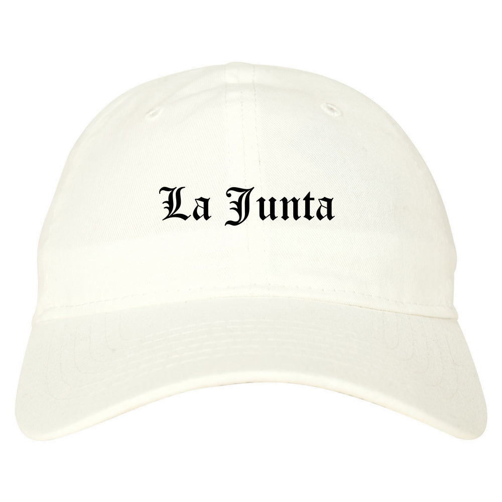 La Junta Colorado CO Old English Mens Dad Hat Baseball Cap White