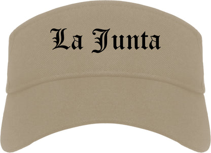 La Junta Colorado CO Old English Mens Visor Cap Hat Khaki