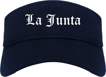 La Junta Colorado CO Old English Mens Visor Cap Hat Navy Blue