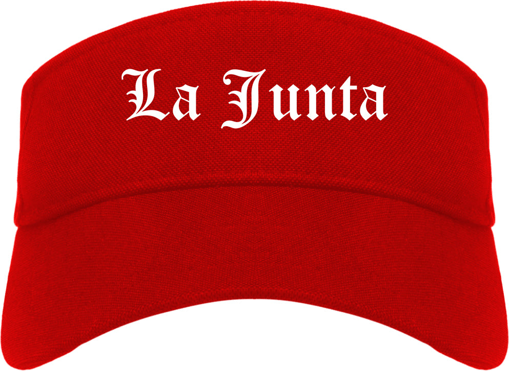 La Junta Colorado CO Old English Mens Visor Cap Hat Red