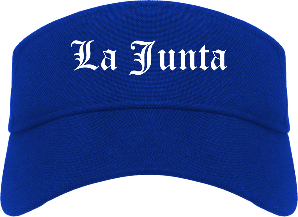 La Junta Colorado CO Old English Mens Visor Cap Hat Royal Blue
