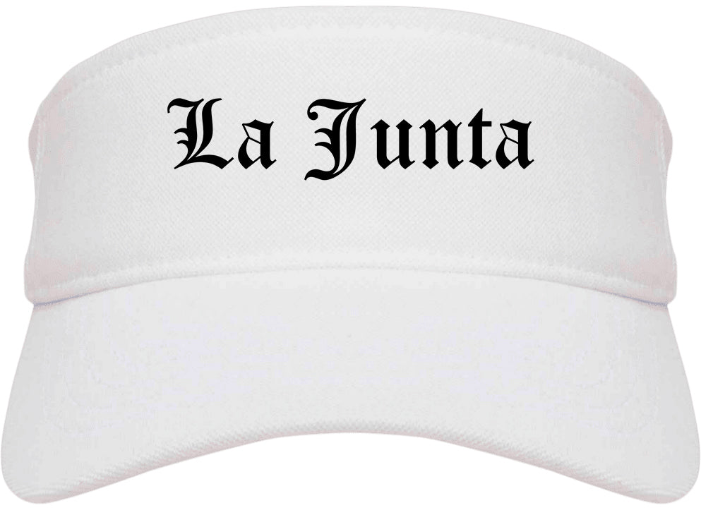 La Junta Colorado CO Old English Mens Visor Cap Hat White