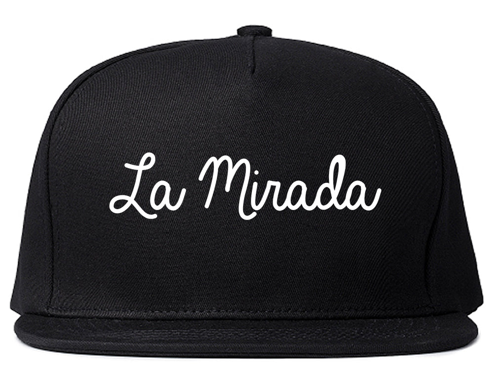 La Mirada California CA Script Mens Snapback Hat Black