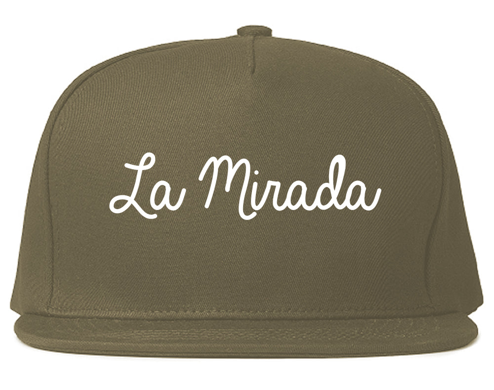La Mirada California CA Script Mens Snapback Hat Grey