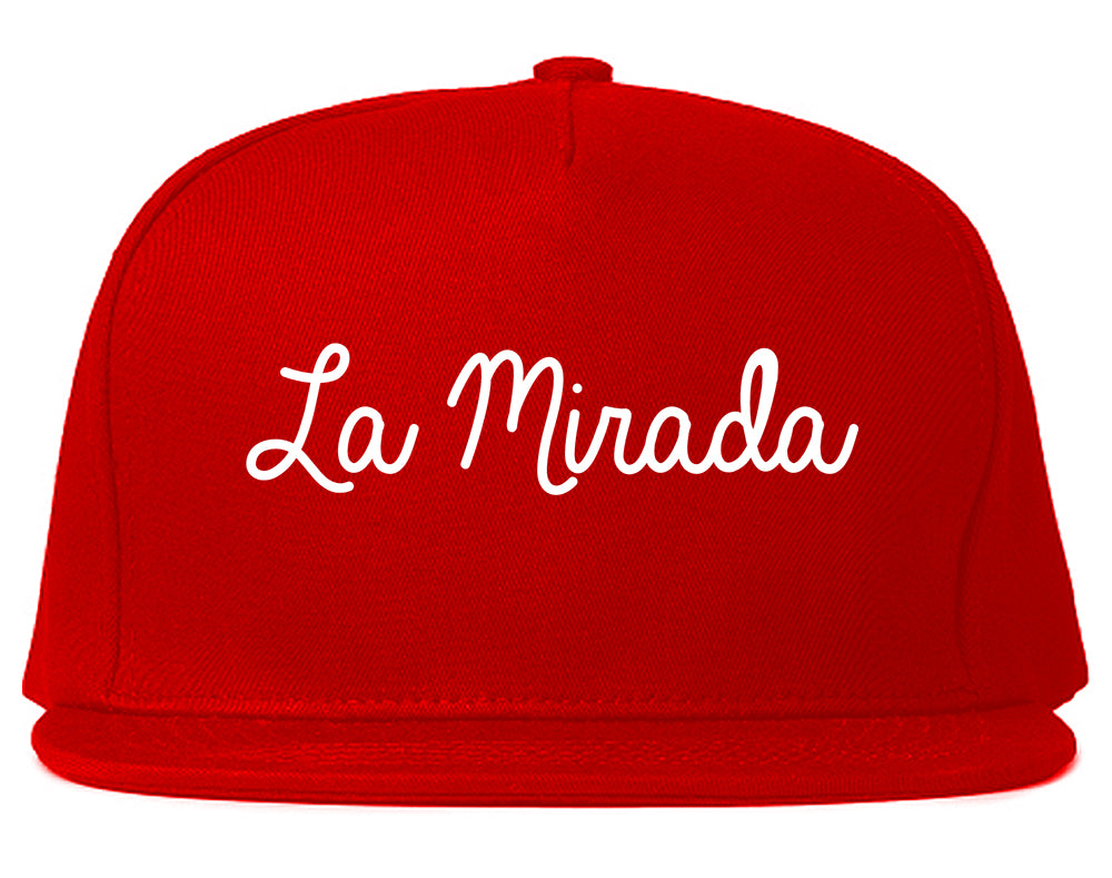 La Mirada California CA Script Mens Snapback Hat Red
